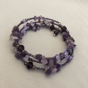 Purple Amethyst & Beaded Memory Wire Bracelet